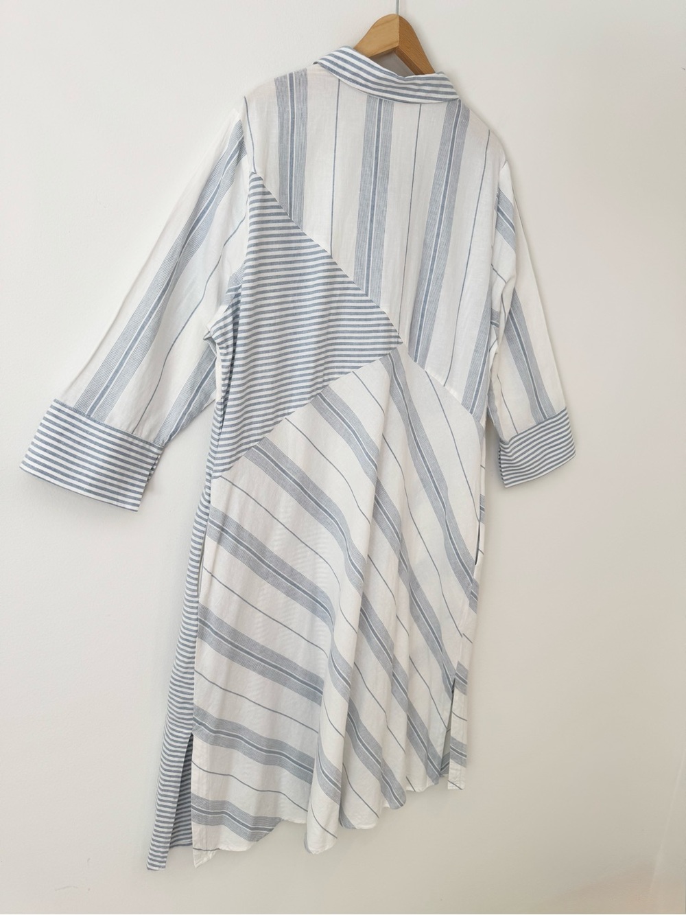 Soft Surroundings Seaport Linen Blue and White Striped Midi Shirt Dress, Size 2X - Picture 6 of 15